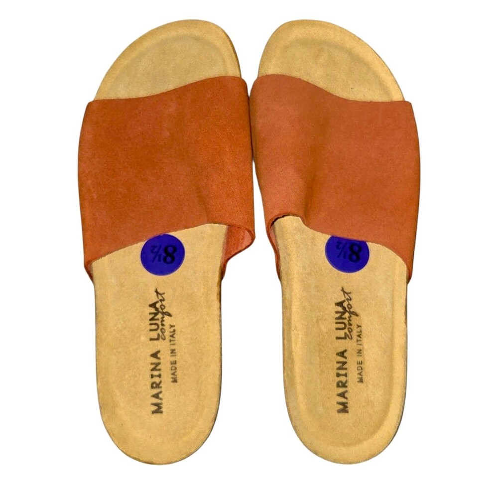 Marina Luna Mirta Sienna Italian Leather Wedge Sandals Mules Women Size 8.5